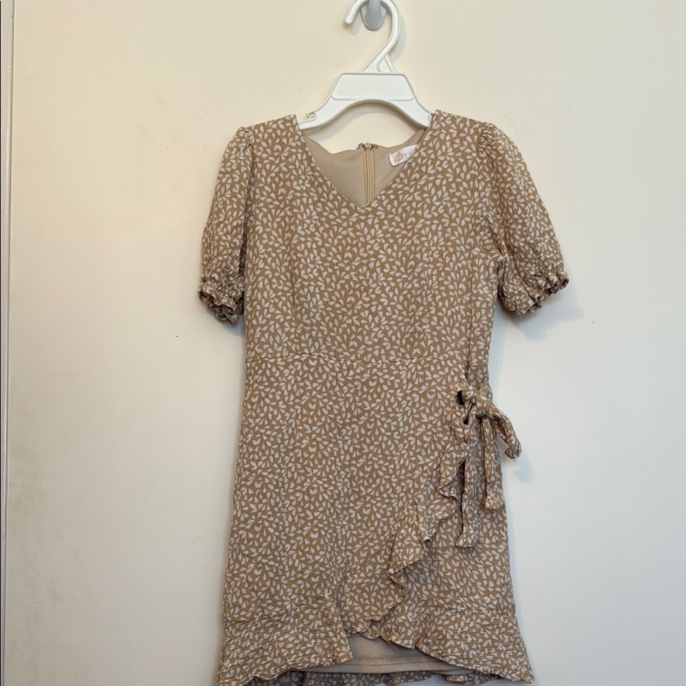 Elegant Tan Wrap Dress